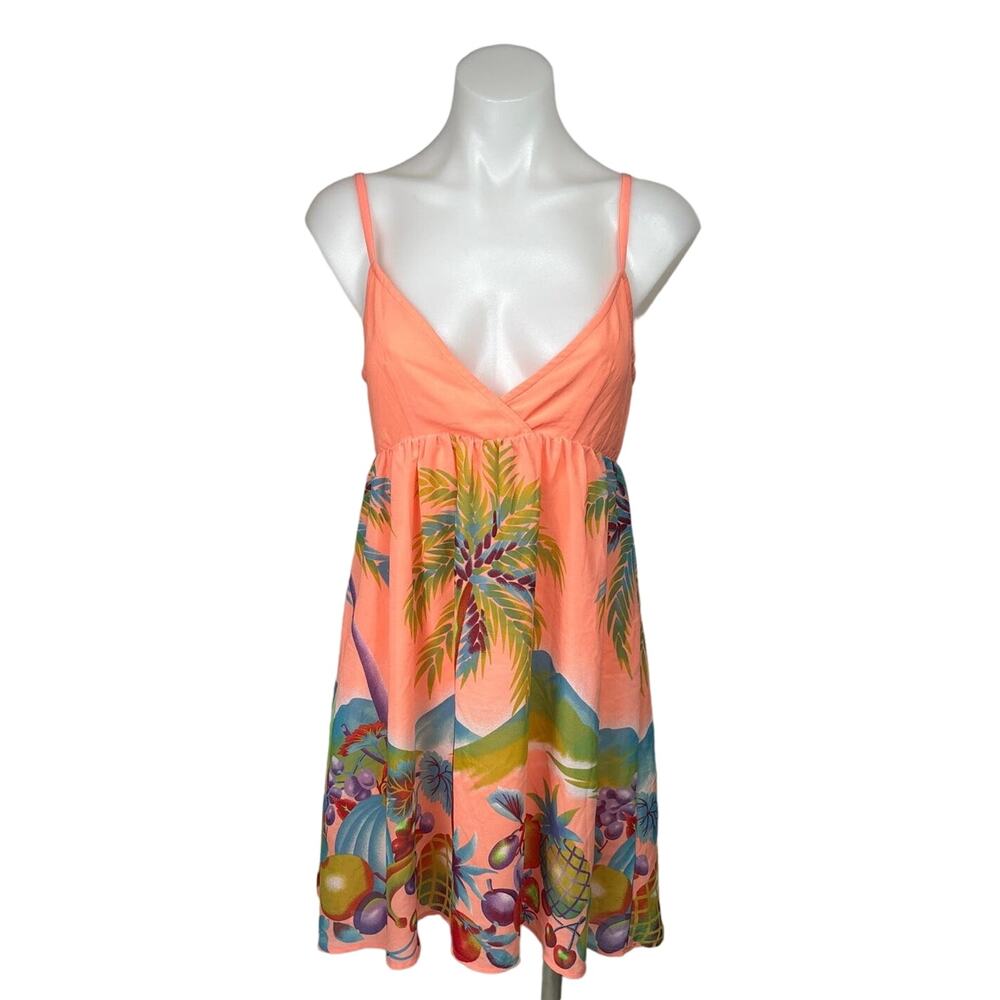 H&M Neon Orange Fruit Tropical Spaghetti V-Neck Sleeveless Mini Sundress Size 6
